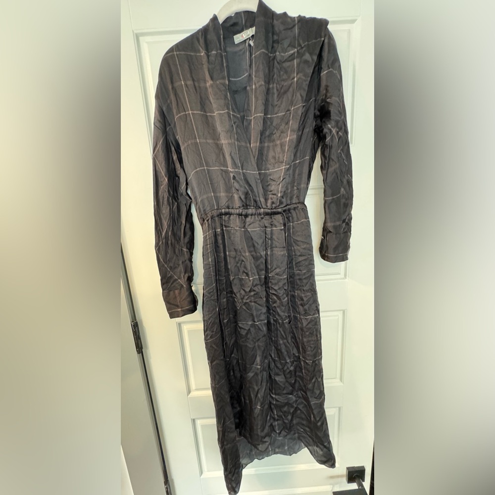 Vince Charcoal Checkered Long Sleeve Dress